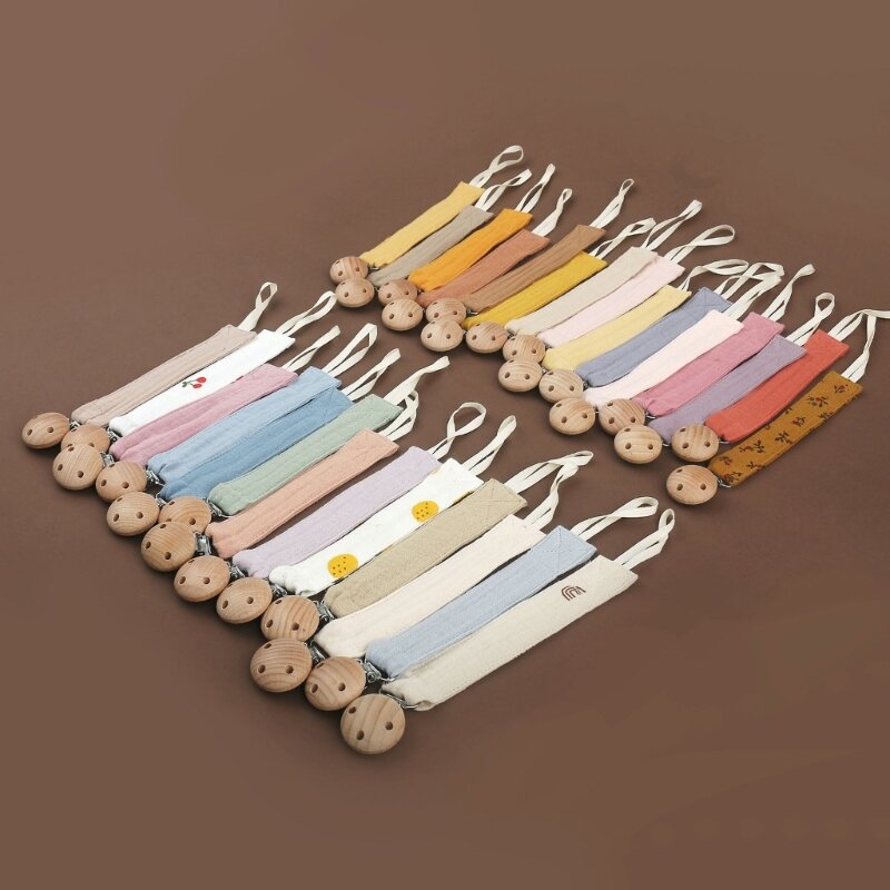Pacifier Clips Chain for Baby Wooden Holder for Infant Boys Girls Teether
