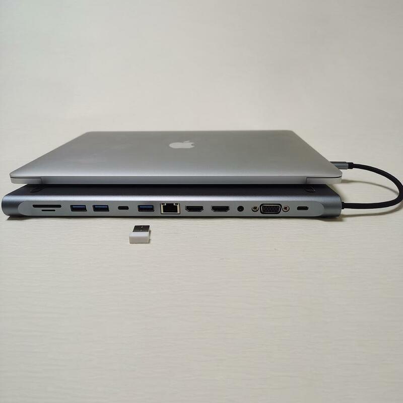 RYRA-concentrador de puertos USB tipo C 12 en 1, estación de acoplamiento con 2 HDMI, adaptador multipuerto, 4K, HDMI, RJ45, SD/TF, VGA, PD, para ordenador portátil, MacBook, IPad