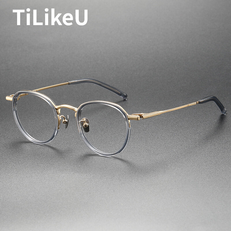 แว่นตาไทเทเนียมวินเทจสำหรับผู้ชายแว่นตาอะซิเตตทรงรีสำหรับผู้หญิงกรอบแก้วกรอบแว่นตาสายตาสั้นกรอบแก้ว