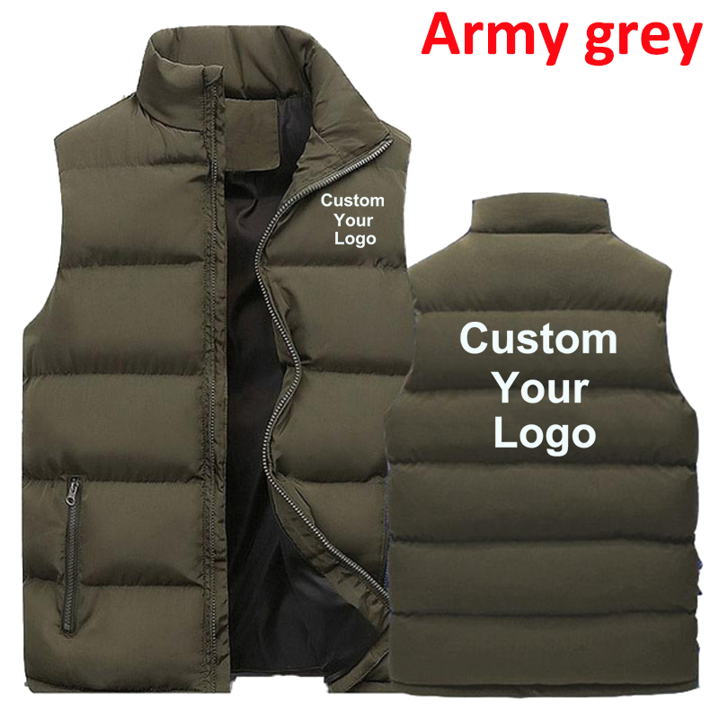 Men's Custom Your Logo Zipper Warm Vest Casual Sports Stand Collar Sleeveless Jacket Winter Down Vest