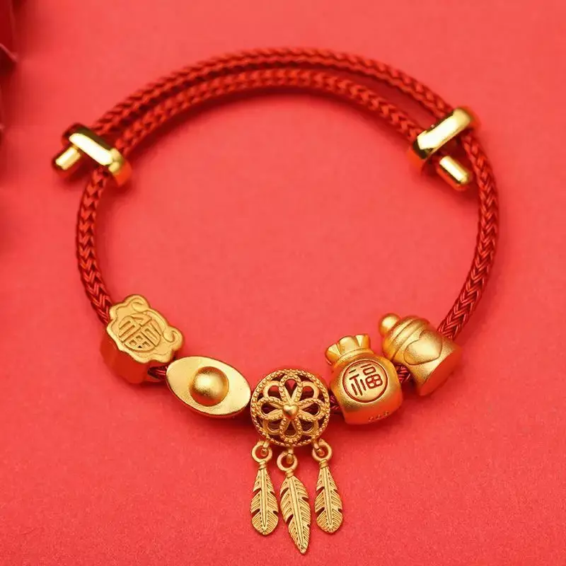 Sajin-accesorios pequeños para pulsera, collar, cuentas de la suerte, atrapasueños, bolsa de la suerte Ruyi, método antiguo, chapado en oro