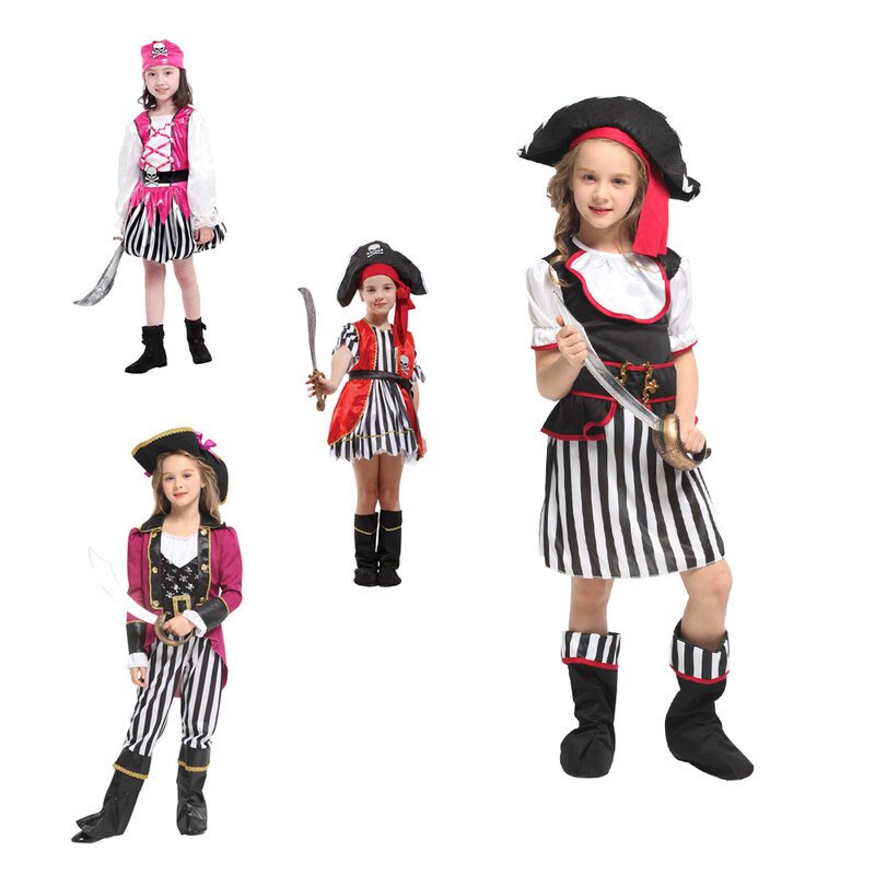Rok celana panjang anak perempuan, kostum kamuflase bajak laut, celana panjang performa bergaris untuk anak perempuan