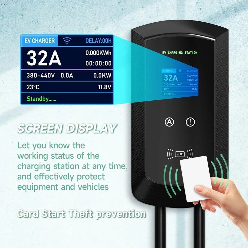 AFEEV 22KW 32A 3Phase EV Charging Station Type2 IEC62196-2 Electric Car Charger 7.6/11KW EVSE Wallbox WIFI Bluetooth APP Control