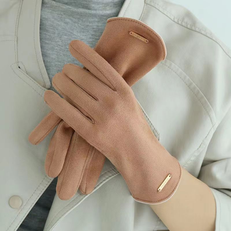 New Autumn Winter Women Suede Keep Warm Touch Screen Not Bloated Leaking Fingers Clamshell Cycling Fashion Elegant Gloves