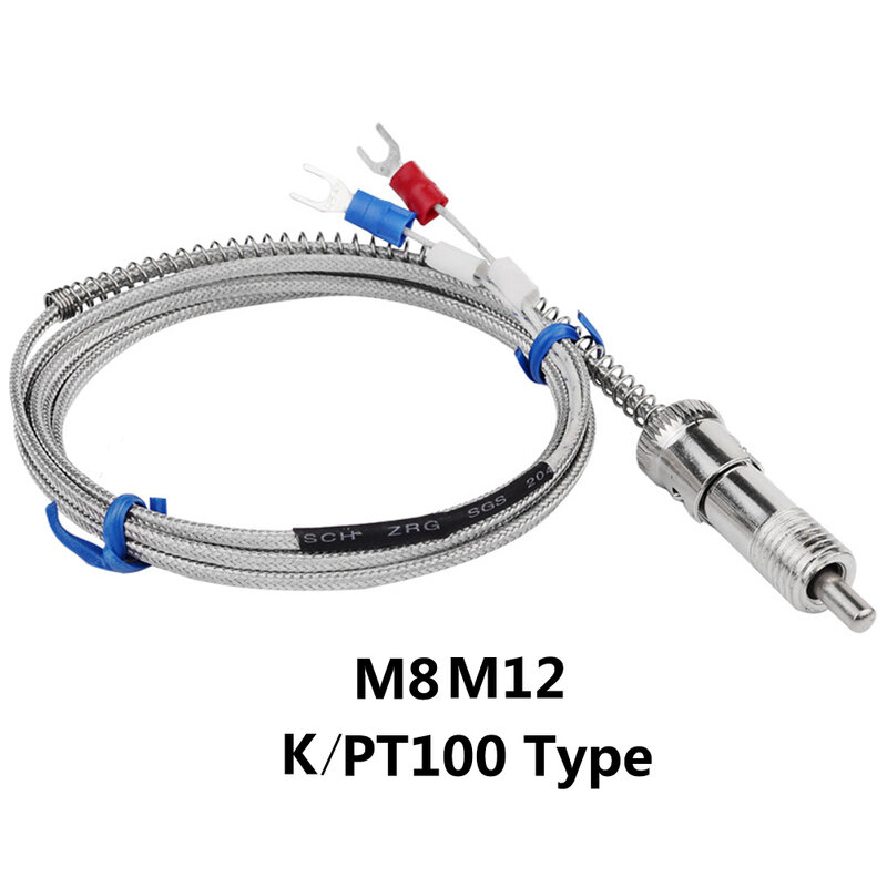 1 ~ 10 متر حربة M8 M12 K PT100 نوع ضغط الربيع سلك محمي الحرارية استشعار درجة الحرارة ل متحكم في درجة الحرارة
