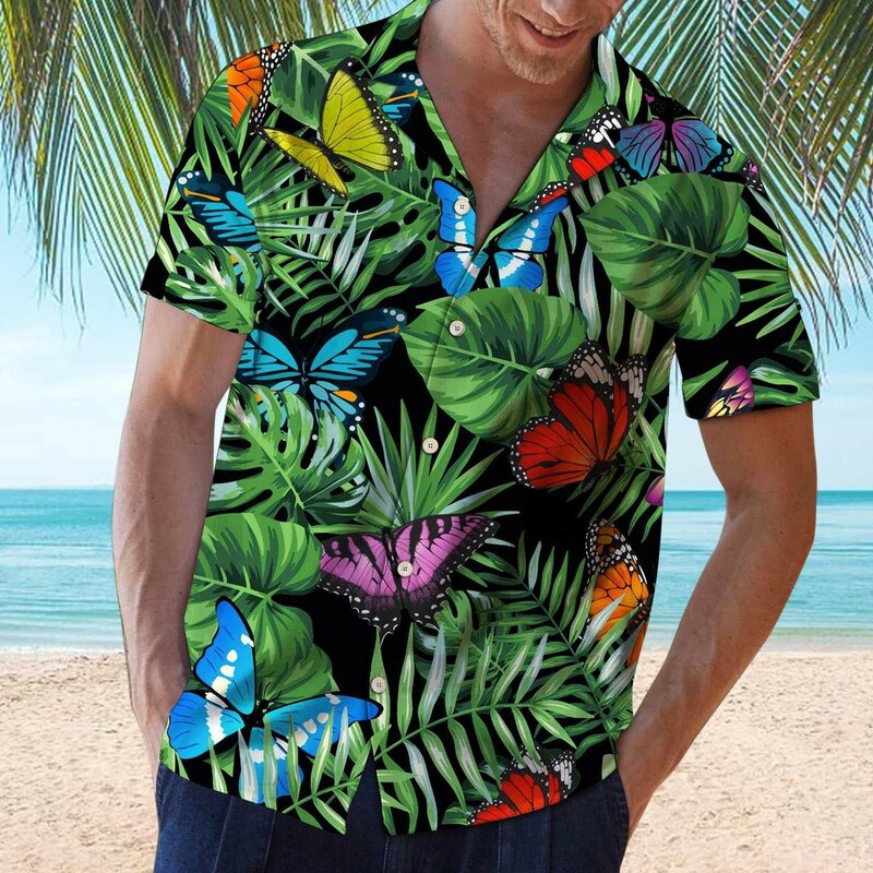 Camisas hawaianas tropicales de hojas rojas para hombres, Tops florales Dazn, Tops informales de verano de manga corta con botones, camisa suelta para vacaciones en la playa, novedad de 2024