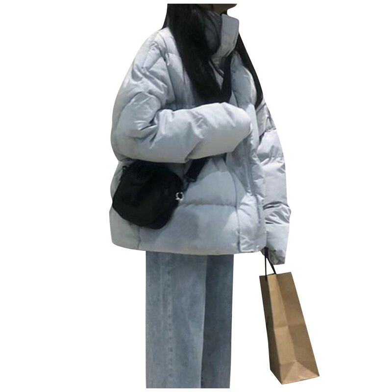 Damski płaszcz bawełniany kurtka zimowa damska krótka parki z kapturem koreańska wersja luźna odzież płaszcz z modnym chlebem 2023 nowość
