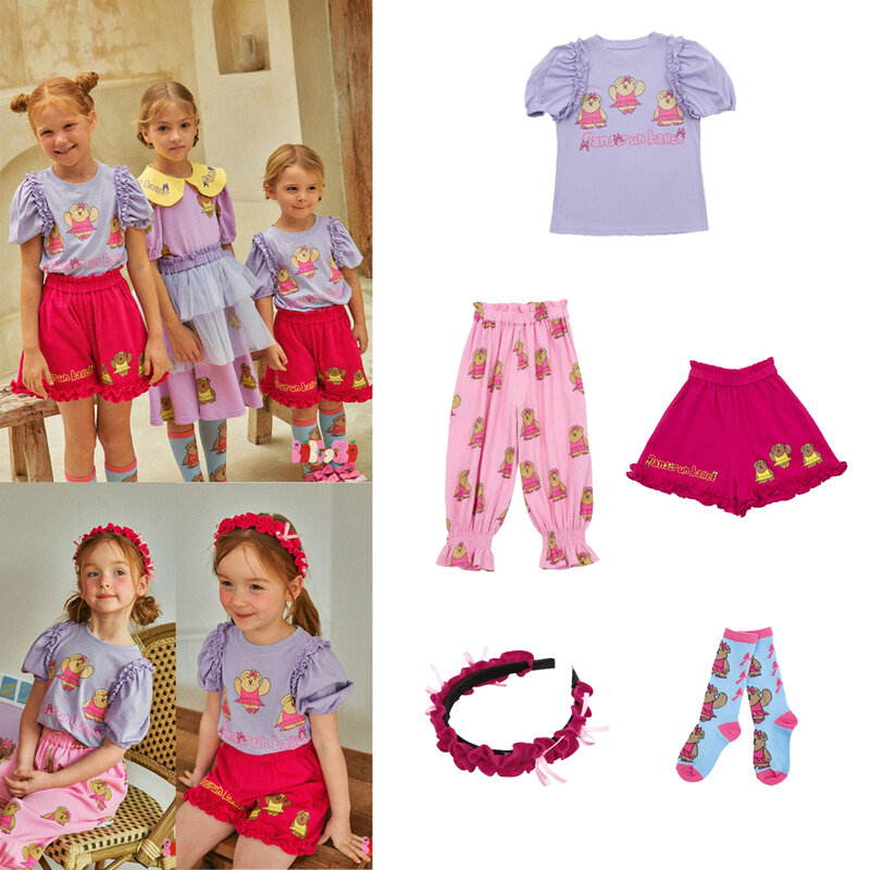New 2024 Korea Bebe Summer Girls Dress Kids Fashion Clothes Baby Short Sets Korean Children Girl Sport Cotton T Shirt Cute Socks