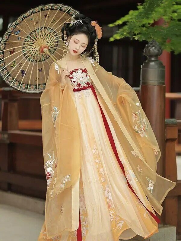 Hanfu المرأة الخالدة تانغ تنورة Hezi ، صناعة ثقيلة مجموعة التطريز ، الكبار الملابس القديمة ، النمط الصيني ، تأثيري حلي