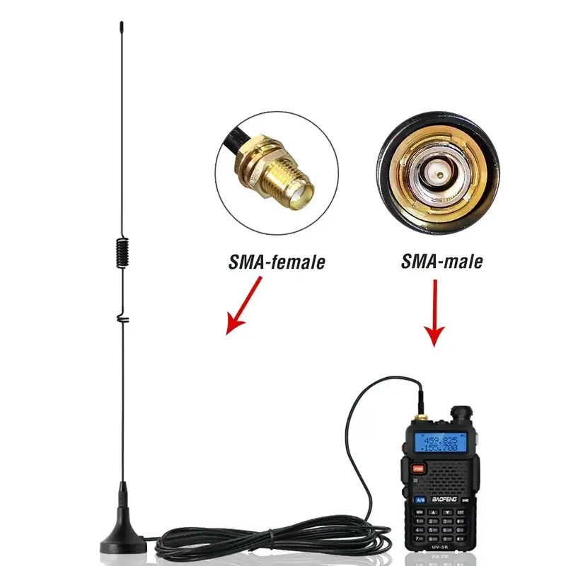 Antena magnética de UT-106UV para coche, accesorio de doble banda a bordo, VHF, UHF, para Baofeng SMA-F, UV82, UV-5R, GT-3TP, Radio Ham