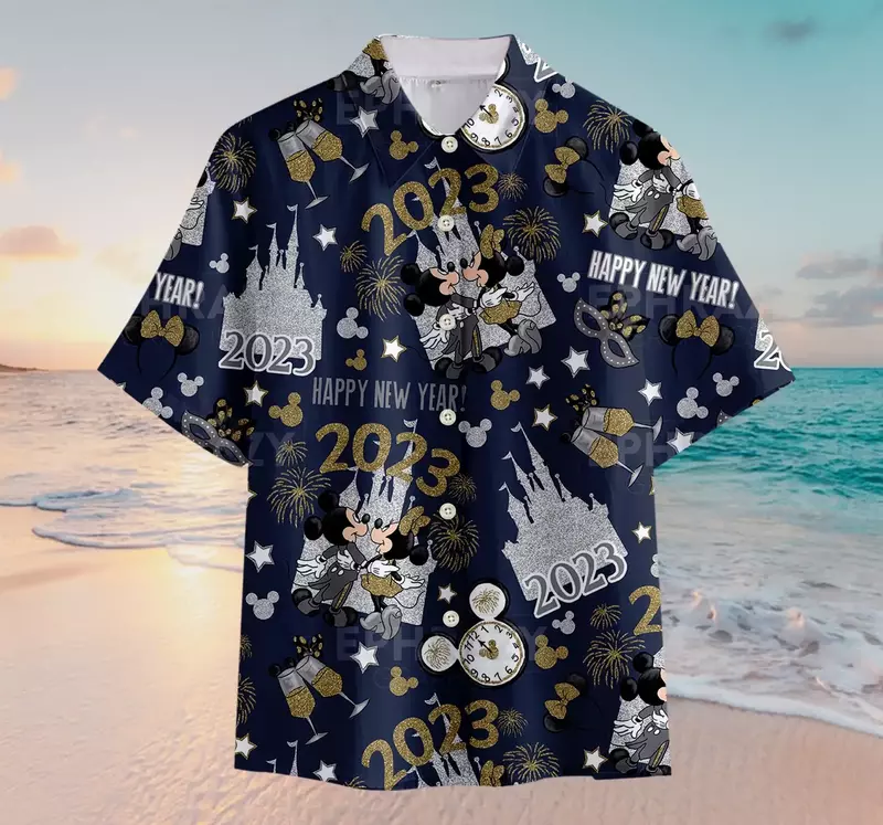 Disney-Chemise hawaïenne avec boutons, chemise décontractée, bonne année, 2024