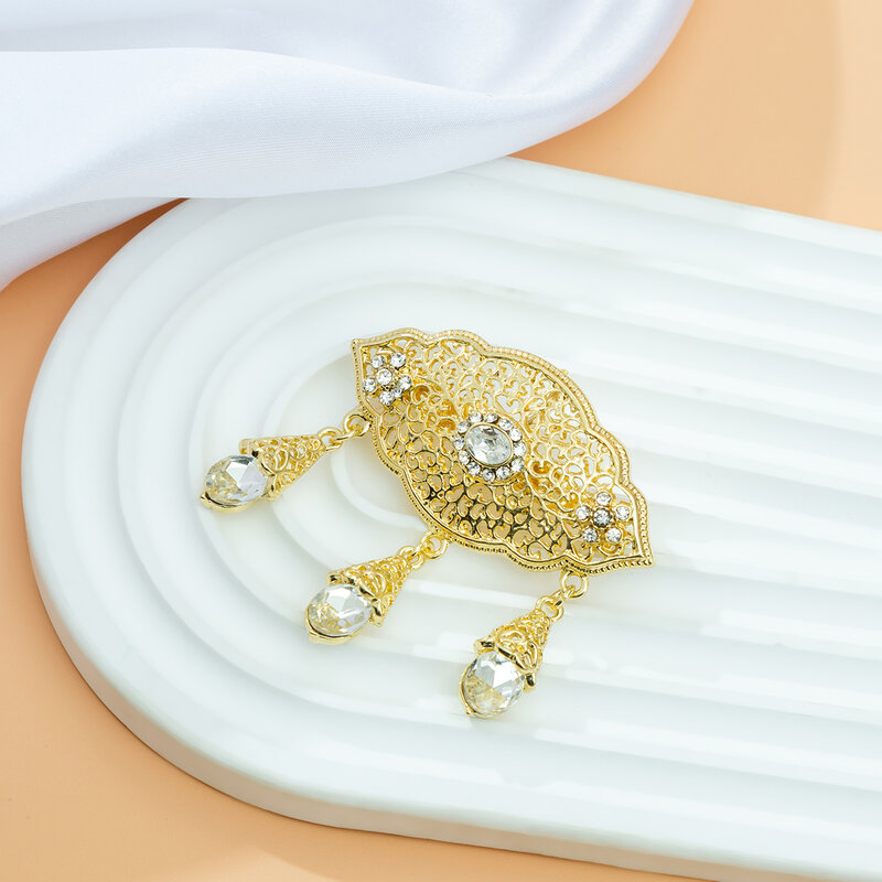 Broche en biscuits en forme de fleur pour mariée, bijoux en métal plaqué or, épingle en cristal de couleur rouge, mariage marocain, cadeau de bijoux de corintersection