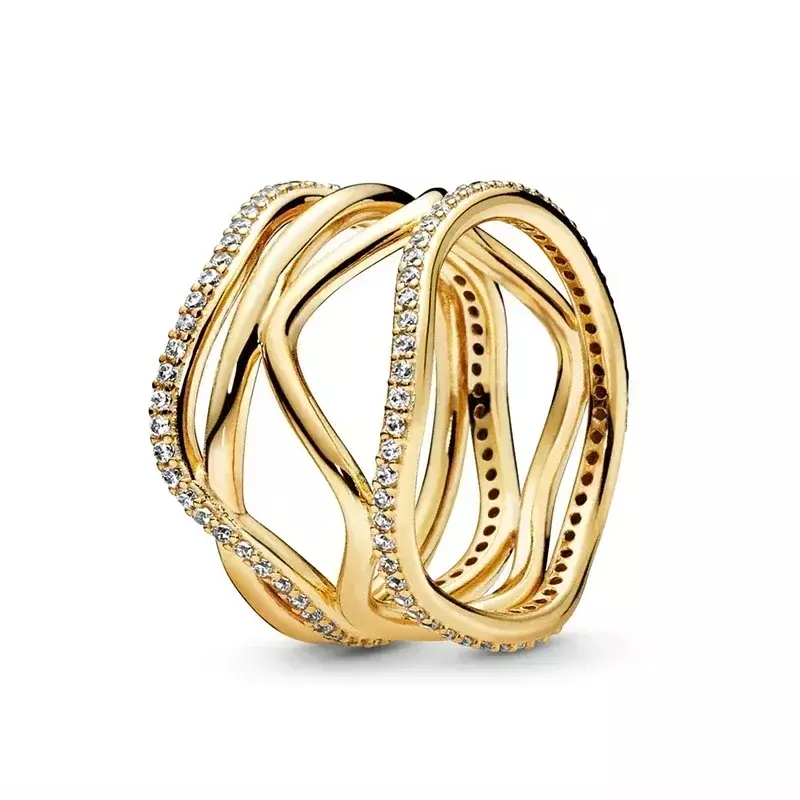 Nowy złoty pierścionek z serii 925 Sterling Silver Klasyczny kwadratowy pierścionek z koroną w kształcie serca Wykwintna luksusowa biżuteria z urokiem Prezenty rocznicowe