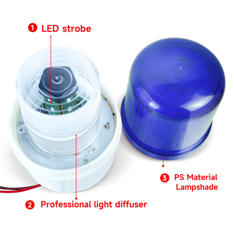 Lampu suar Strobe Led biru, lampu peringatan darurat dengan bel lampu sirene 90dB 2 buah
