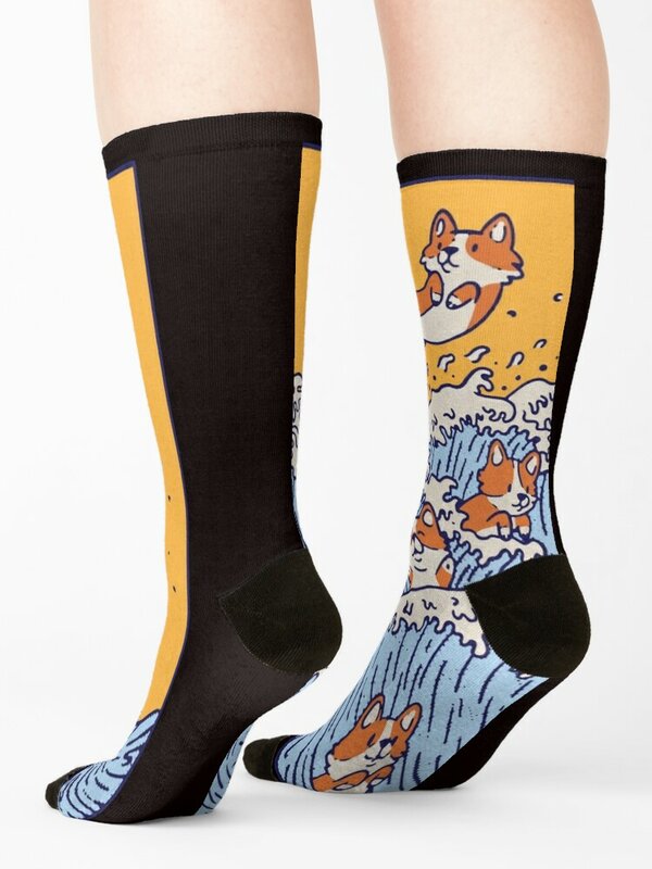 The great wave of Corgis - Cute Corgi Puppies Socks kawaii Stockings man compression floral Woman Socks Men's