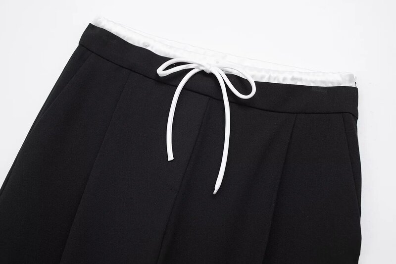 Calça larga larga feminina de bolso lateral com cintura dupla, cordão elástico alto, moda retrô chique, nova, primavera, 2022