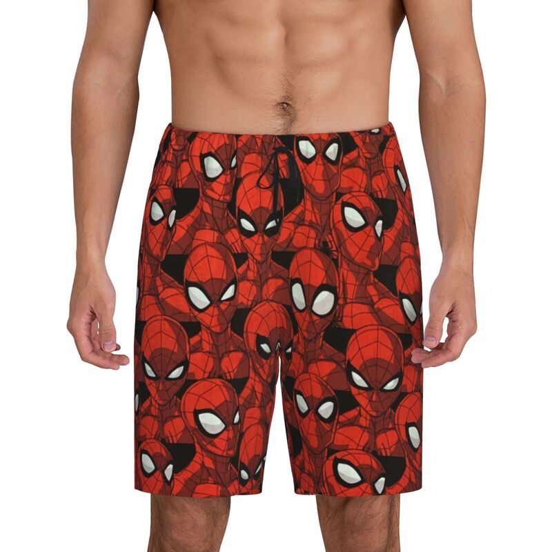 Shorts de pijama Anime personalizado masculino, fundo do lounge, pijamas com bolsos, bolsos, streetwear, Spider Man, Spider Man, Sleepwear