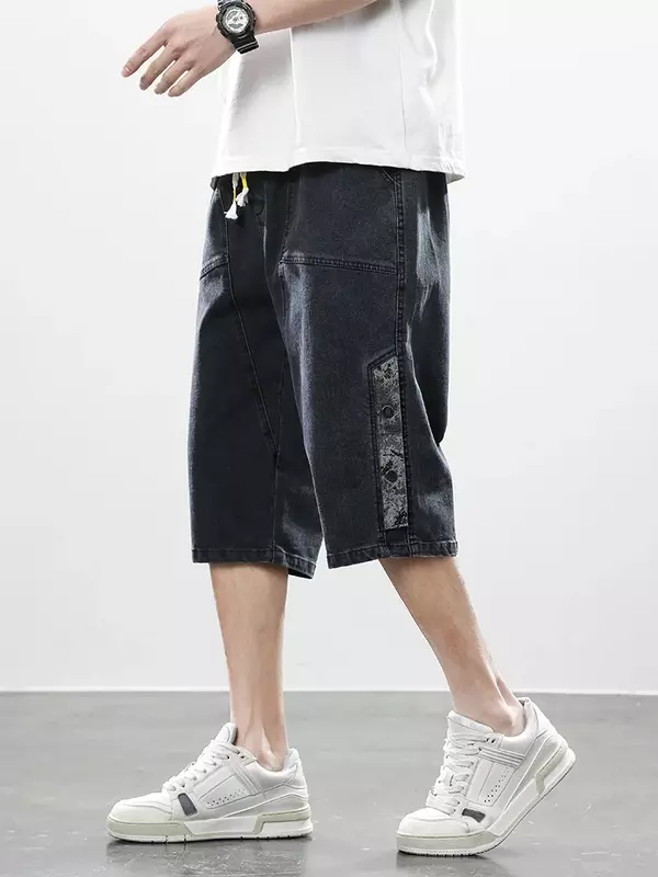 Letnie męskie szorty dżinsowe bryczesy hiphopowy sweter luźne jeansowe szorty bawełniane proste spodnie capri Plus rozmiar 8XL