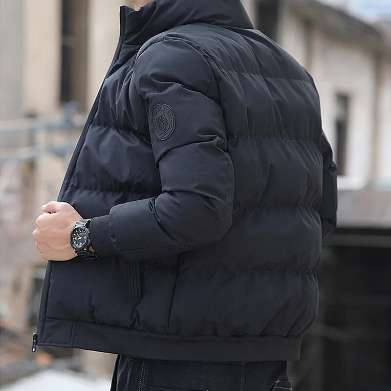 Męski jesienno-zimowy zagęszczony ciepły wodoodporna kurtka Casual Fashion jednolity kolor luźna Parka płaszcz męski kurtka puchowa