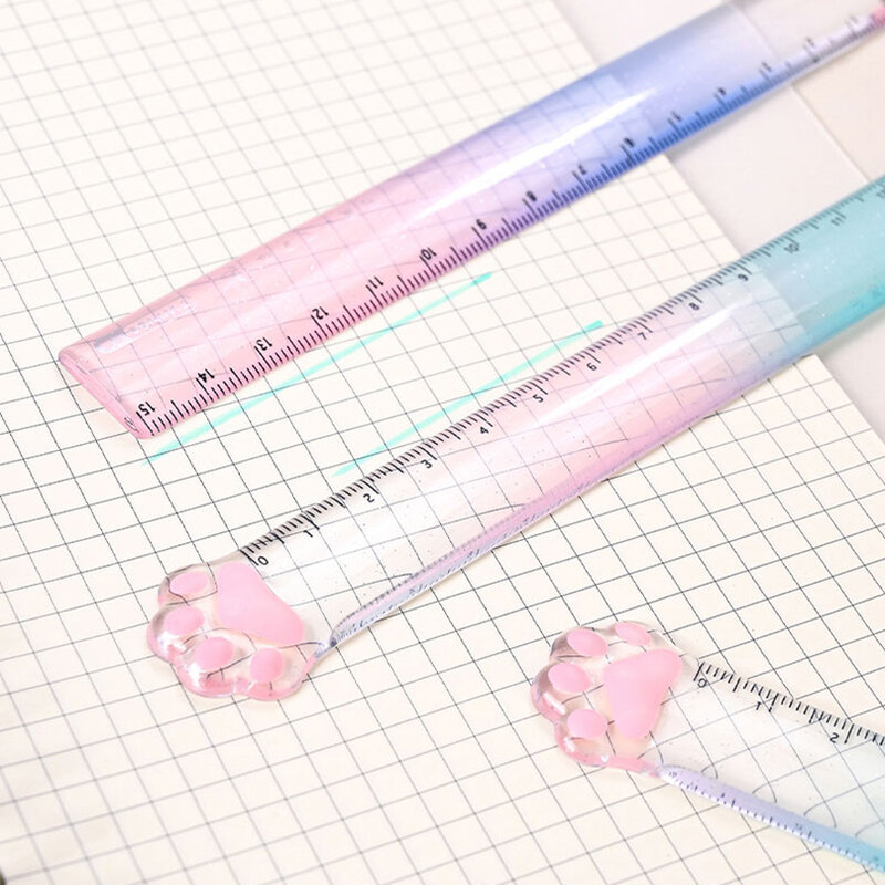Gradient Color Cat Paw Ruler School Supplies Kawaii Stationery Transparent 15cm Drawing Tool Cute Stationery Regla Student Rule