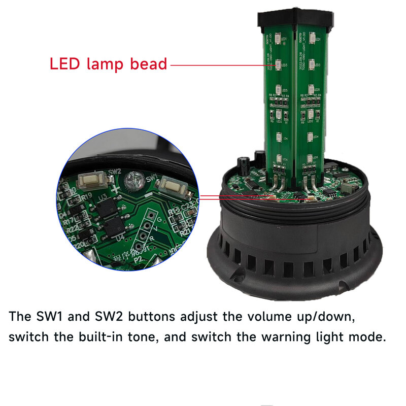 Ajustável LED Strobe Light, luzes de advertência para veículos, caminhão, 120dB Horn, 9 tons, 4 modos de flash, DC10V-30V, SLA-090