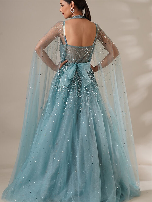 Sexy Tulle A-Line Prom Dress 2024 Luxurious Beaded Evening Dresses Charming Sleeveless Floor-Length Gown Vestidos De Novia