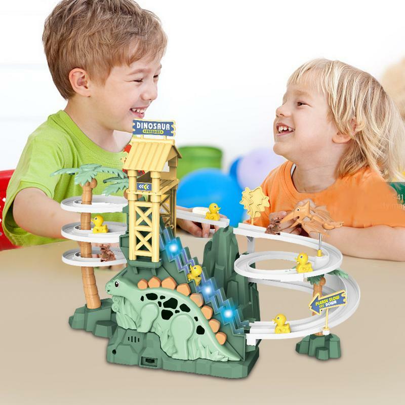 Electric Race Track Roller Coaster Slide Stairs Toy Little Dinosaur Climbing Stair With Music And Light Educational Toy For Kids