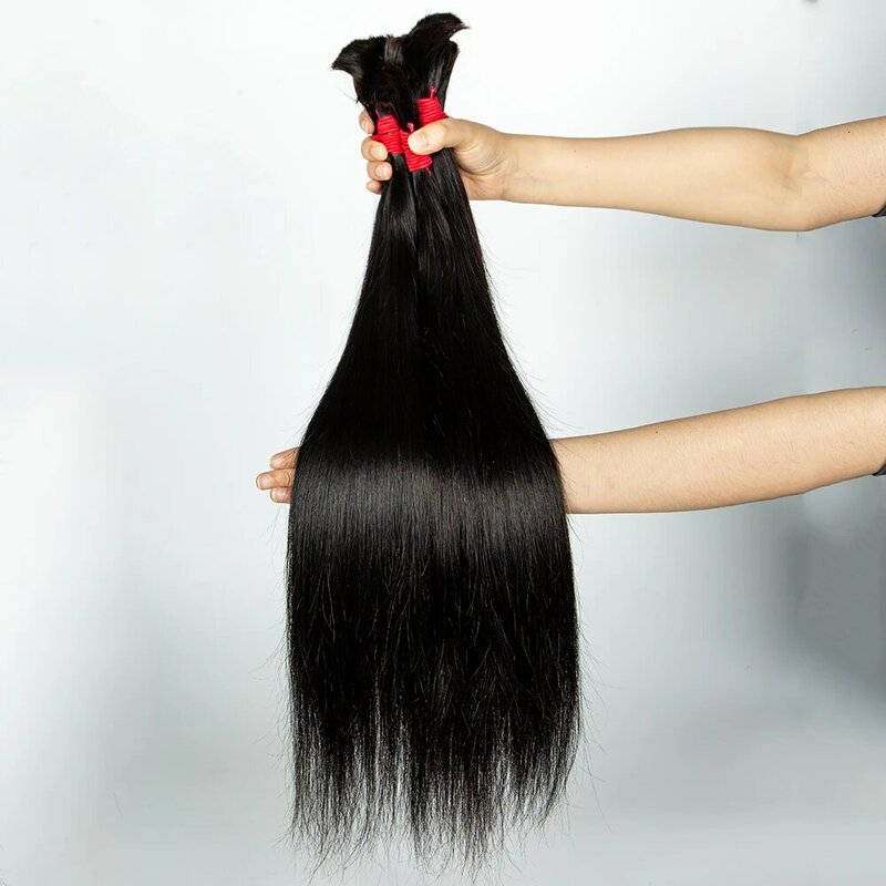 Black Human Hair Bulk Extensions Straight Hair Bulk for Braiding Virgin Human Hair Extension Bulk Hair Salon Use