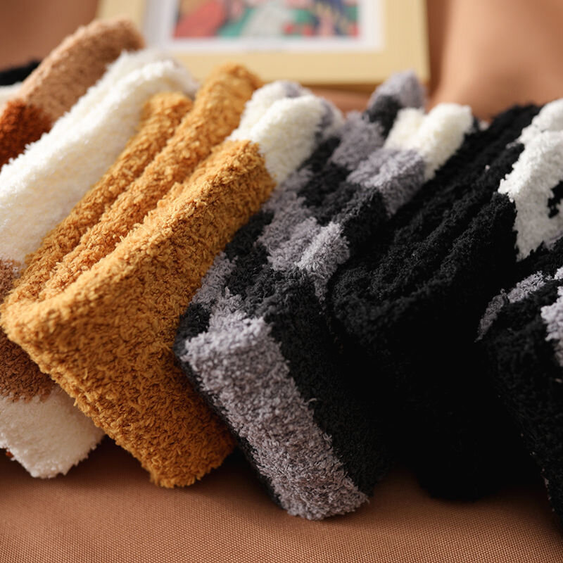 Winter Lamb Kawaii Cartoon Socks For Women Cute 3d Dog Cat Paw Pattern Fleece Warm Thicken Funny Plush Socks Home Floor Sleeping