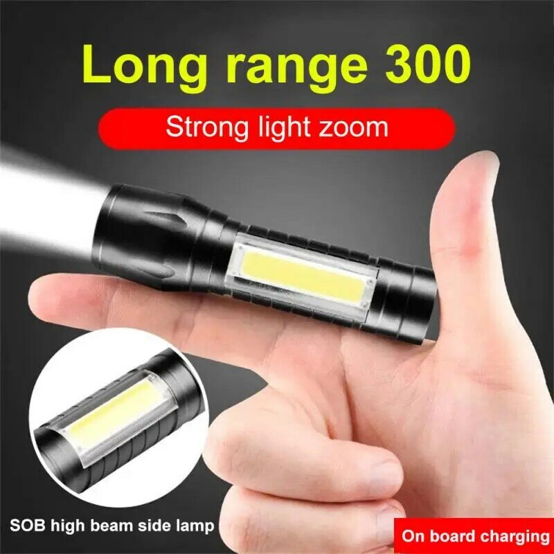 Mini linterna Led Q5 con Zoom de 1/2 piezas, linterna de luz Flash portátil, recargable, deslumbrante, COB, para acampar al aire libre