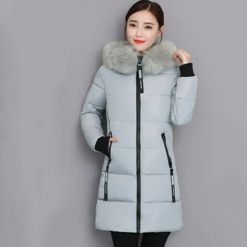 Gidyq 겨울 여성 후드 파카, 한국 우아한 패치워크 모피 재킷, 여성 패션, 올 매치, 두껍고 따뜻한 미디 오버코트, 신상