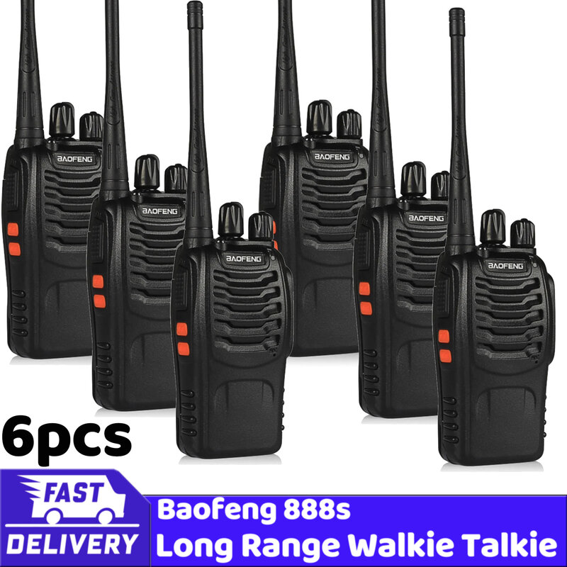 Baofeng-walkie-talkie de alta potencia, dispositivo de comunicación de larga distancia, modo de espera ultralargo, 6 piezas, 888S, 5W, 10KM, venta al por mayor