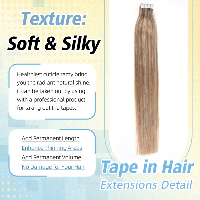 AW-Mini cinta en extensiones de cabello humano, Balayage, extensión de trama de piel rubia, cabello Natural Real, cinta Invisible Europea Ins