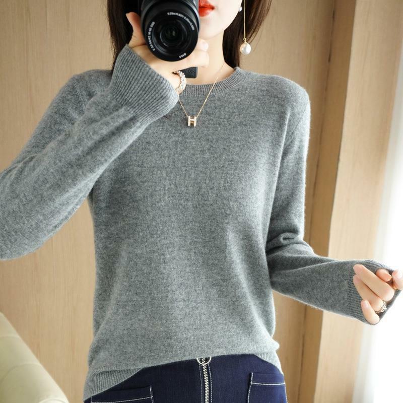 여성용 용수철 긴팔 O넥 풀오버, 따뜻한 보터밍 셔츠, 한국 패션 스웨터, 니트웨어, 부드러운 점퍼, 2024 가을