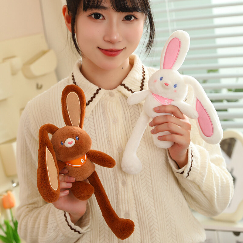 귀여운 긴 귀 토끼 봉제 장난감, 부드러운 인형, 재미있는 당김 토끼 인형, 생일 선물, 귀여운 방 장식, 30cm