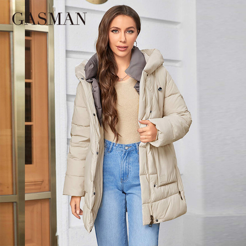 GASMAN 2023 Winter Parkas Women's Medium Length Slim Casual Hooded Warm Down Jackets Female Coats Women 83918