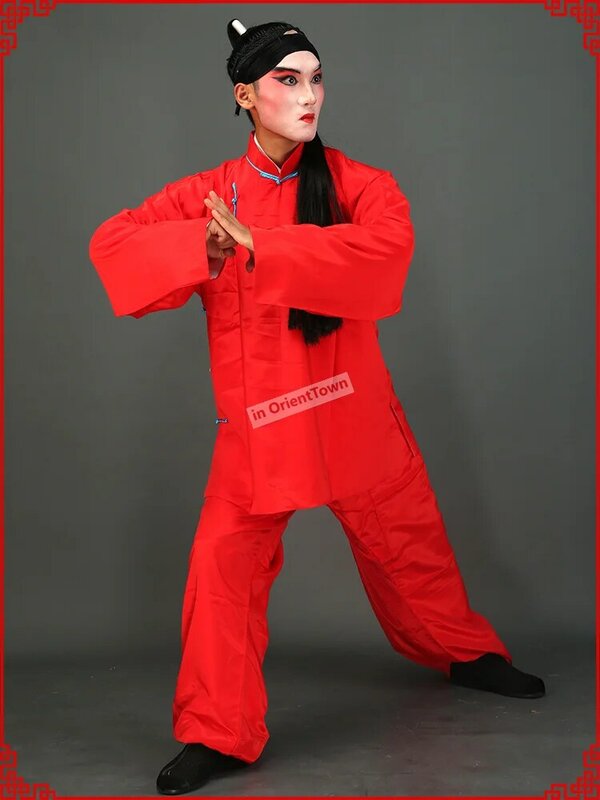 Chinese Opera 'S Drama Mannelijke Gevangene Kleding Oude Peking Huangmei Opera Performance Dragen Podium Gevangene Criminele Rode Kostuums