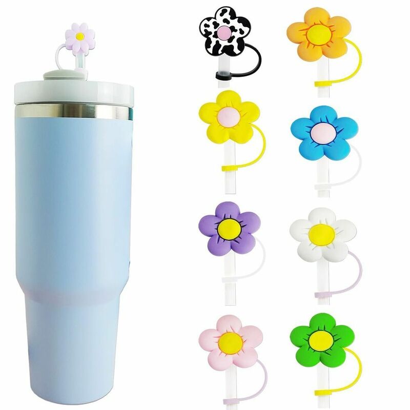 5Pcs Flowers Shape Silicone Straw Covers Cap Portable Drinking Straws Tips Lids Reusable Dust Proof Plugs Protector Straw Plug