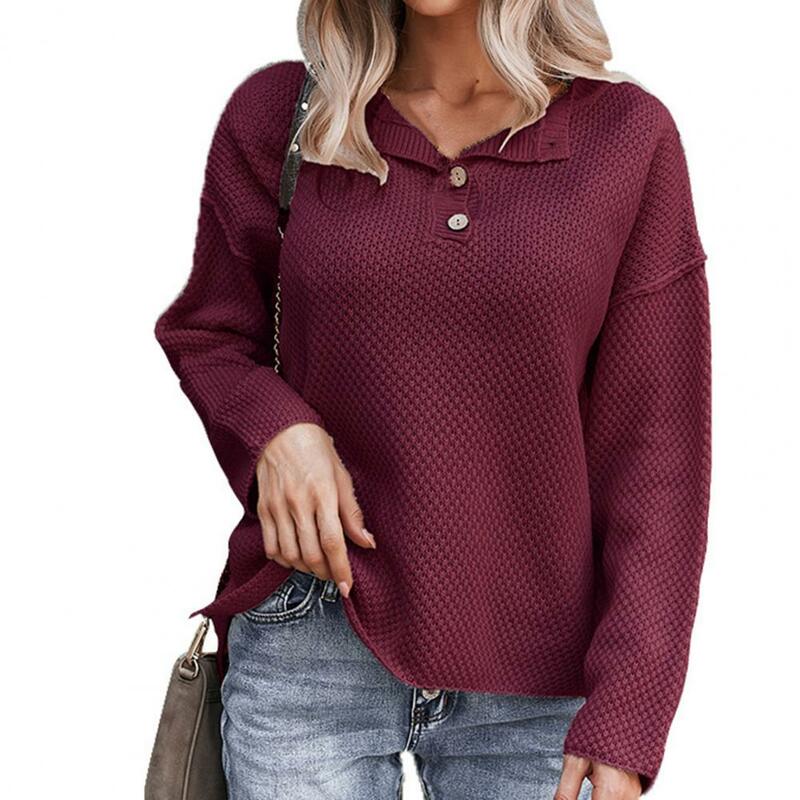 Side Split Hem Cold Resistant Autumn Winter Solid Color Loose Sweater Jumper Female Clothing