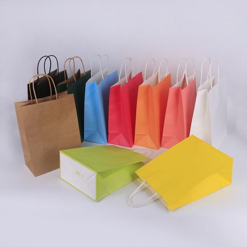 กระเป๋าช้อปปิ้งพิมพ์ลายกระดาษคราฟท์ผลิตภัณฑ์ตามสั่งบรรจุภัณฑ์สีน้ำตาลขาวหรูหรา