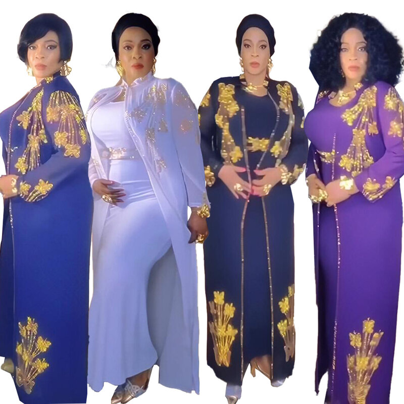 Luxo Rhinestone longo vestido africano das mulheres, terno chique e elegante, desconto