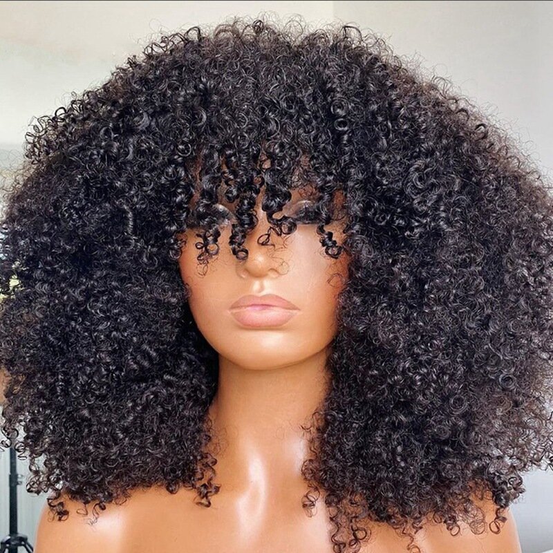 Peruca de cabelo afro para mulheres, sem cola, renda invisível, peruca curta encaracolada, durável, fácil instalação