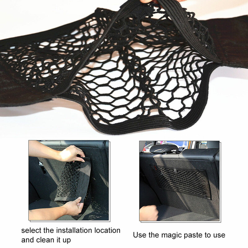 Organizer per bagagliaio posteriore per Auto Net Mesh Seat corda elastica adesivo magico borsa portaoggetti universale tasca Organizer automatico