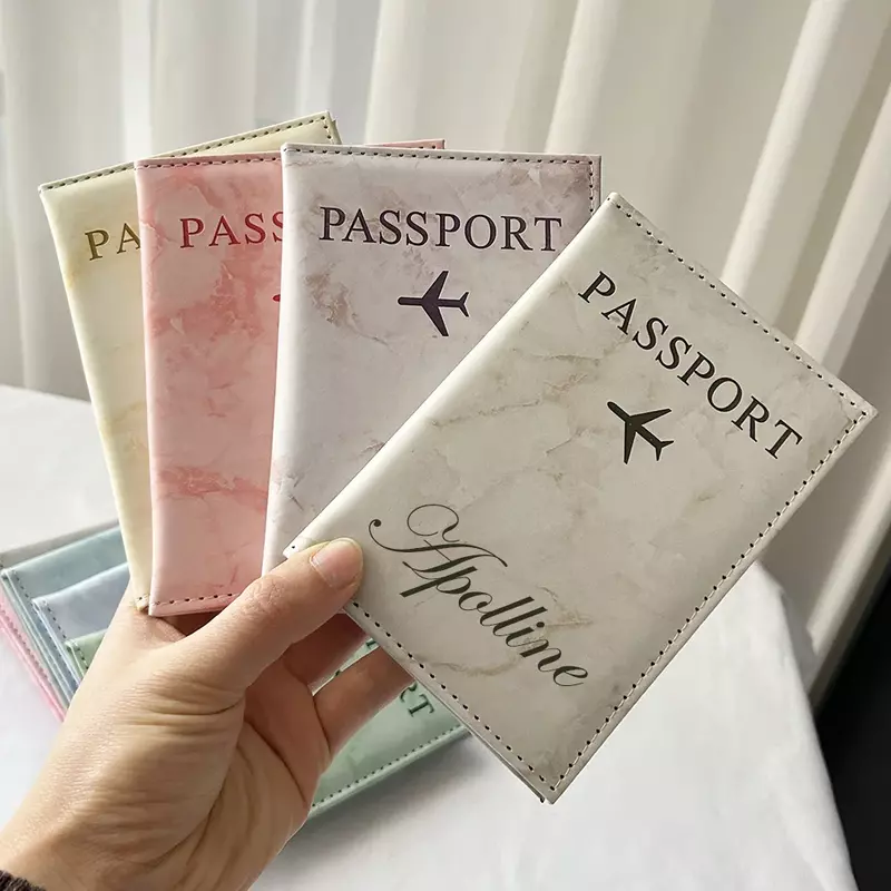 パーソナライズされた名前パスポートカバー,旅行財布,大理石のパターン,パススポーツ用,個人名のカバー