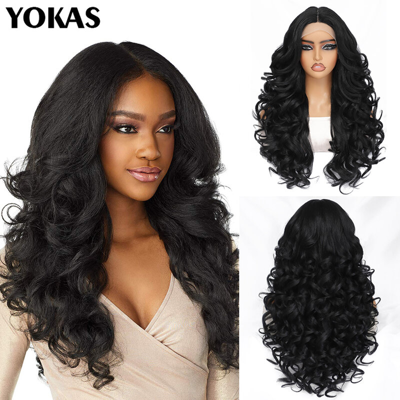 Sintético Lace Front perucas para mulheres negras, perucas afro encaracolados glueless, fibra de alta temperatura perucas, 24"