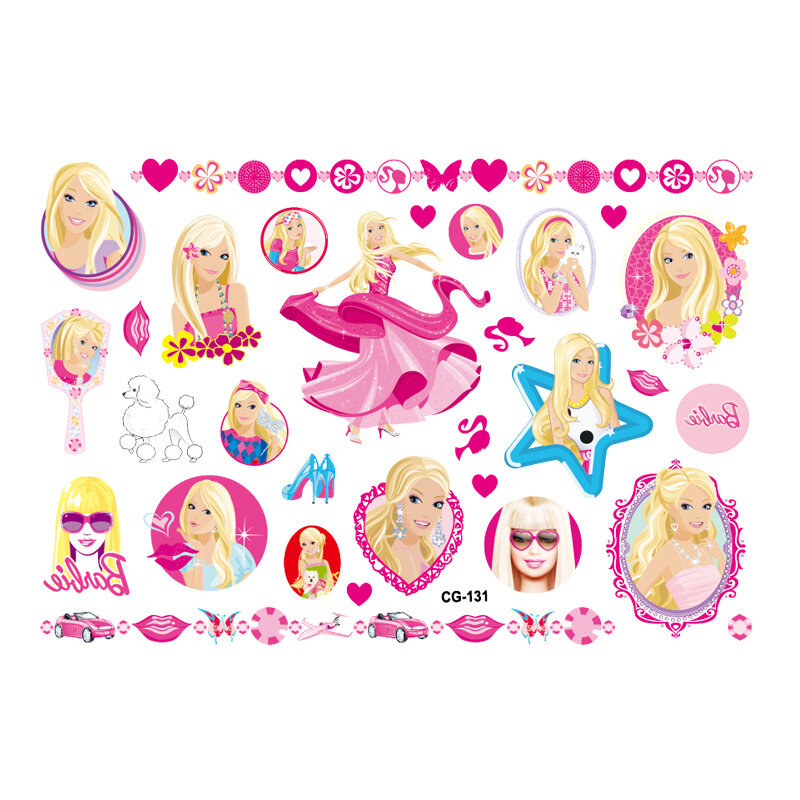 Barbiee Tattoo Stickers para Kids, Kawaii Cartoon, Water Transfer, Temporary, Cute Anime, Hand Paste, Paper Sticker, Birthday Gift