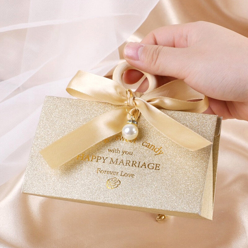 Caja de embalaje de dulces de boda con asa, cinta, bolsa de dulces de perlas, bolsa de regalo de boda, caja de regalo de cumpleaños, caja vacía