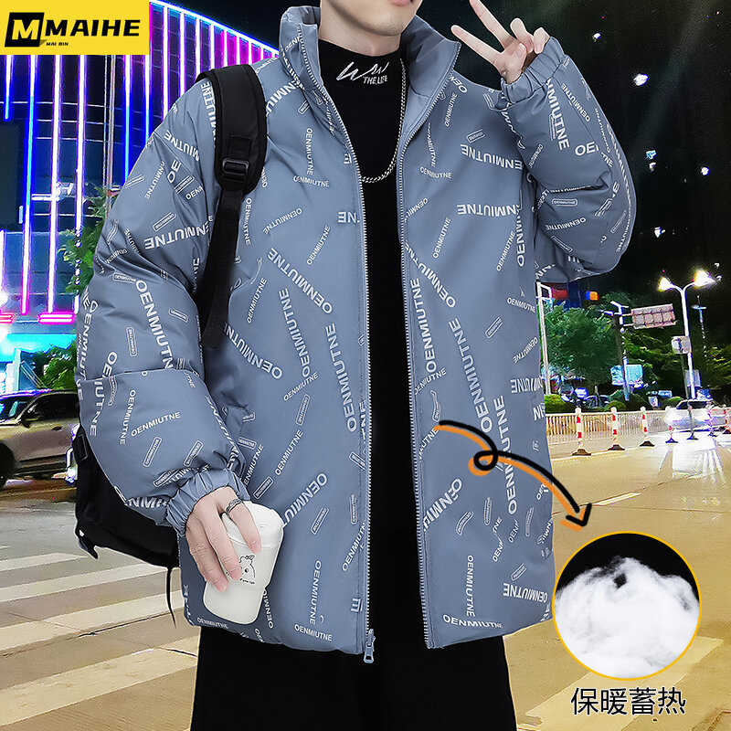 Casaco acolchoado curto grosso de dupla face masculino, jaqueta de inverno feminina, casaco de neve quente, marca de moda coreana, Harajuku, marca