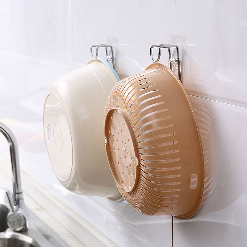 Punch-Free Sticky Bathroom Kitchen Traceless Washbasin Storage Hooks Save Space Organizer Wall Mount Hook Adhesive Storage Rack