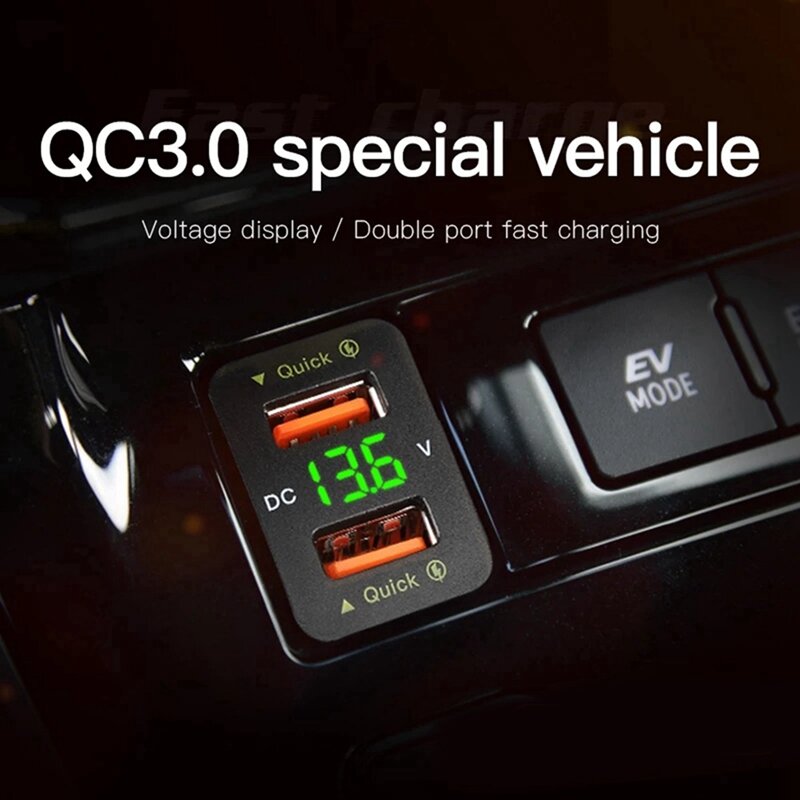 Carregador de carro rápido para Toyota, telefone móvel impermeável, Dual USB, QC3.0, 2X, 36W, tensão verde
